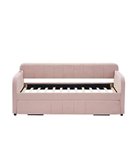 Streamdale Twin Daybed Frame with Trundle, Sofa Bed, Wood Slat Support, Pink