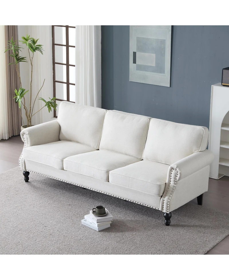 Streamdale 83" Nailhead Trim Sofa, 22" Seat, Faux Leather, Traditional 3-Seater