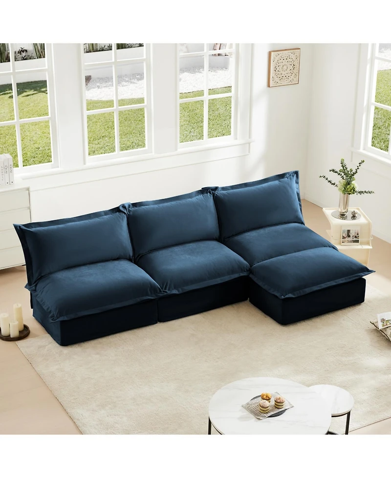 Modern Armless Sectional with Reversible Ottoman, Free Combination Sofa Couch