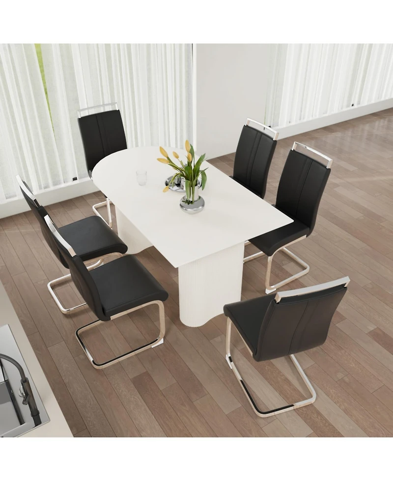 Modern Cream 6-Piece Dining Set with Silver Metal Chair Legs