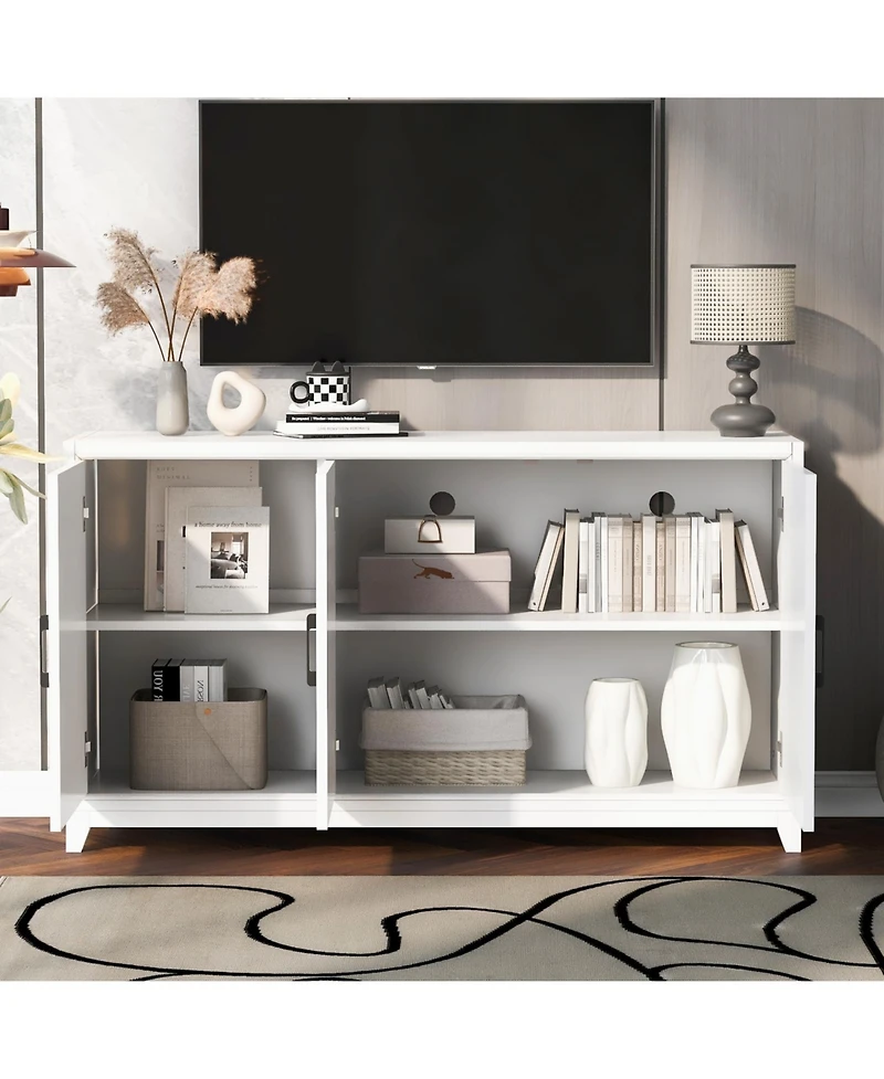 Modern Tv Stand for TVs up to 65", with Storage & Solid Wood Legs