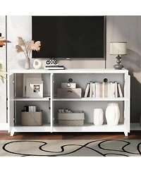 Modern Tv Stand for TVs up to 65", with Storage & Solid Wood Legs
