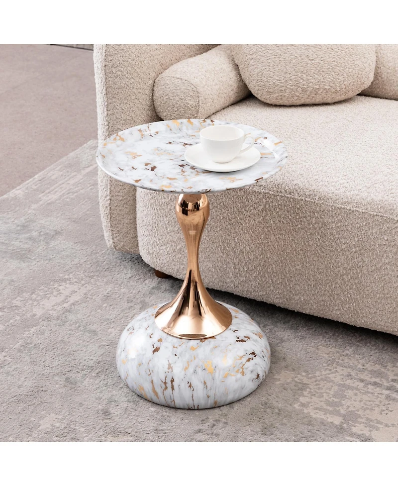 Streamdale Modern Round Coffee Table, Metal Pedestal Table for Small Spaces