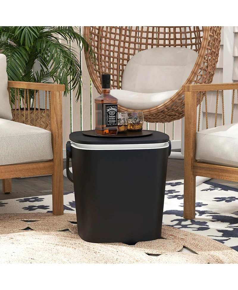3-in-1 Portable Cooler Bar Table with Bottle Opener and Lift Top Lid for Camping Poolside-Black
