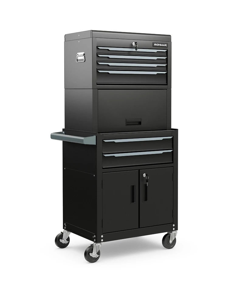 3-in-1 6-Drawer Rolling Tool Chest Storage Cabinet with Universal Wheels and Hooks-Black