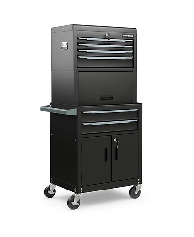 3-in-1 6-Drawer Rolling Tool Chest Storage Cabinet with Universal Wheels and Hooks-Black