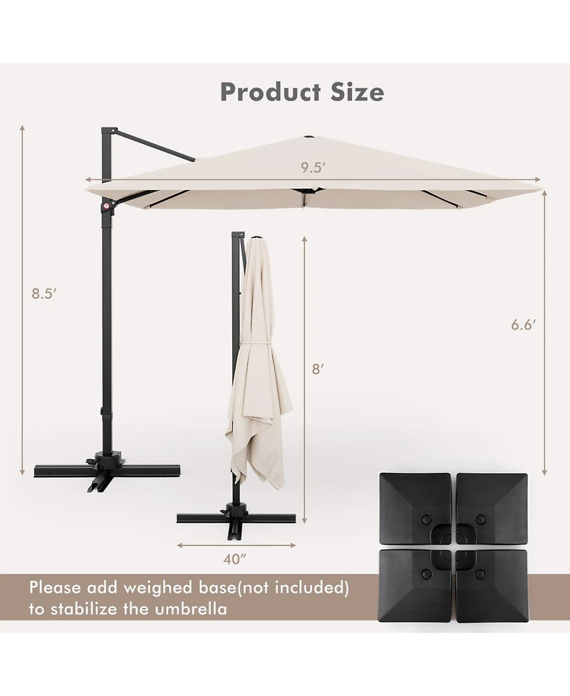 9.5 Feet Square Patio Cantilever Umbrella with 360° Rotation
