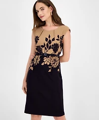 Connected Women's Ottoman Floral Placed Print Belted Dress