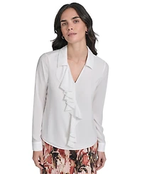 Calvin Klein Women's Long-Sleeve Ruffle-Front Blouse