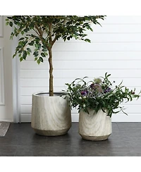 LuxenHome 2-Piece Marble Gray Ribbed Texture MgO Planter Set, Indoor and Outdoor