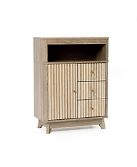 LuxenHome Natural Finish Wave-Patterned Manufactured Wood 3-Drawer 1-Door Bathroom Cabinet