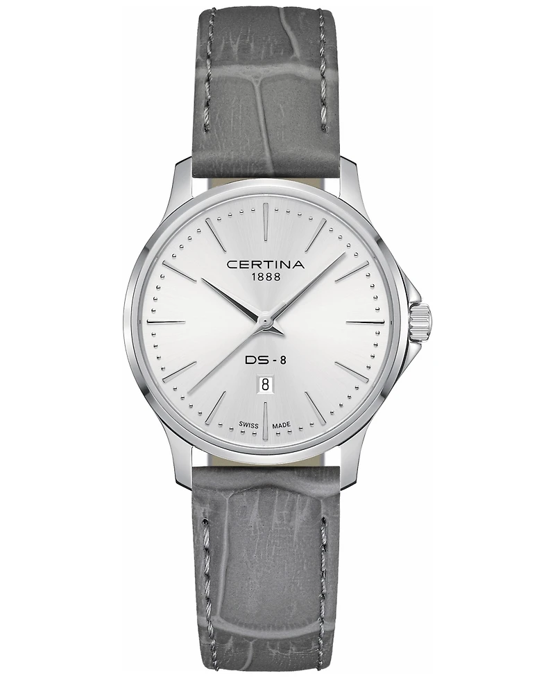 Certina Women's Swiss Ds-8 Gray Leather Strap Watch 31mm