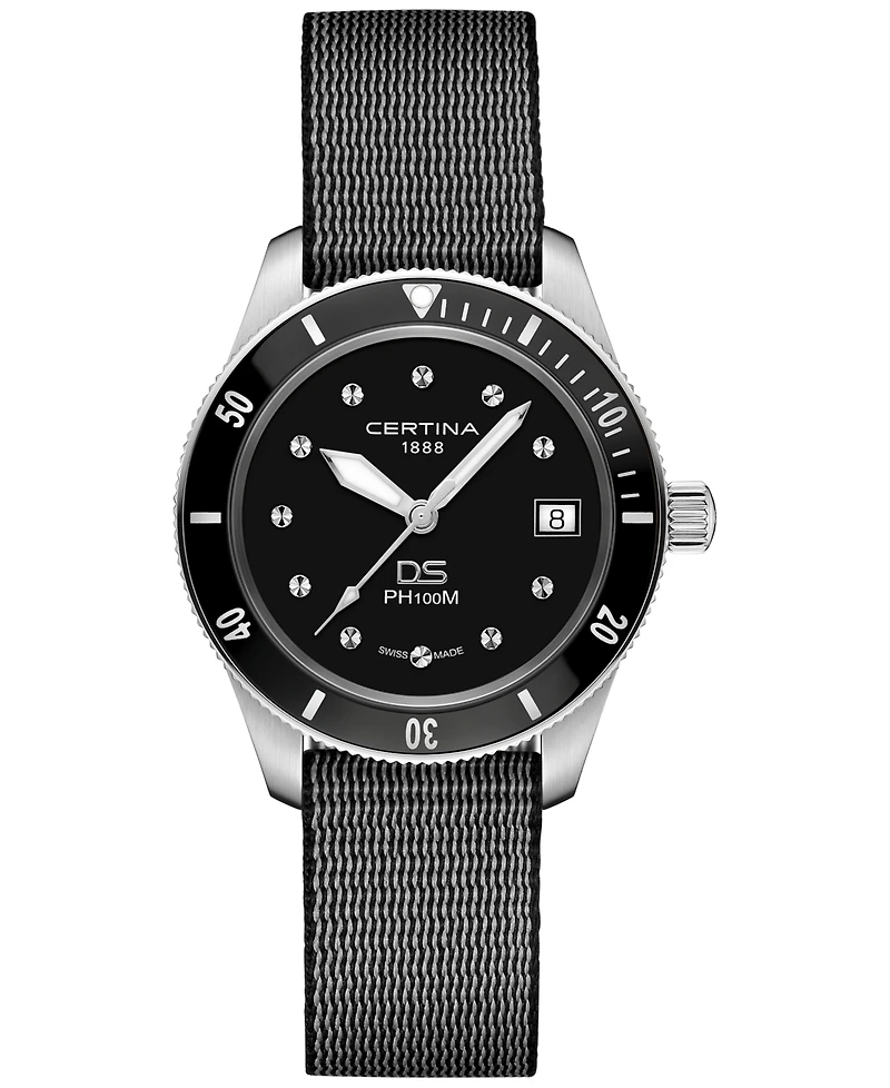 Certina Women's Swiss Ds Heritage Black Nylon Strap Watch 38mm