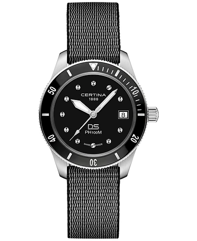 Certina Women's Swiss Ds Heritage Black Nylon Strap Watch 38mm