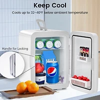 Cowsar Compact Mini Fridge, 15 Can Portable Small Refrigerator with Ac/Dc Adapters, 10 Liter / 2.6 Gal Small Cosmetics Cooler for Beverage, Food, Skin