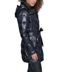 Karl Lagerfeld Paris Women's Tie-Waist Hooded Puffer Coat