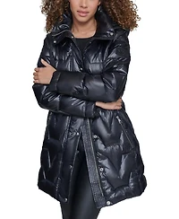 Karl Lagerfeld Paris Women's Tie-Waist Hooded Puffer Coat