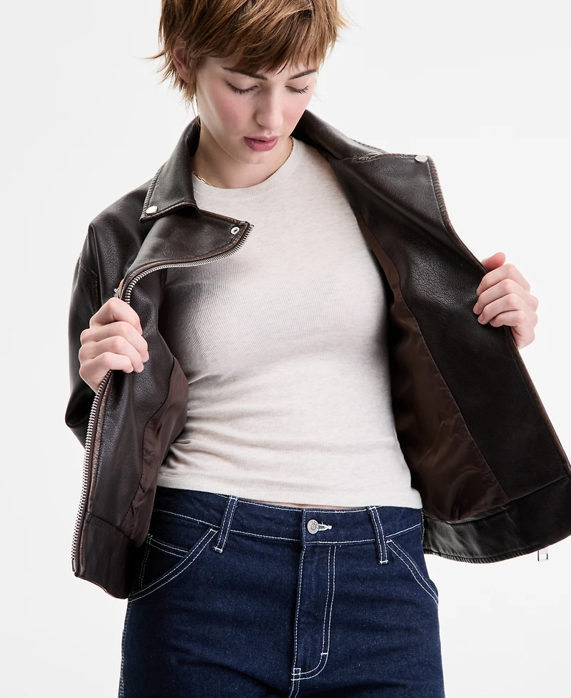 Sebby Women's Faux-Leather Moto Jacket