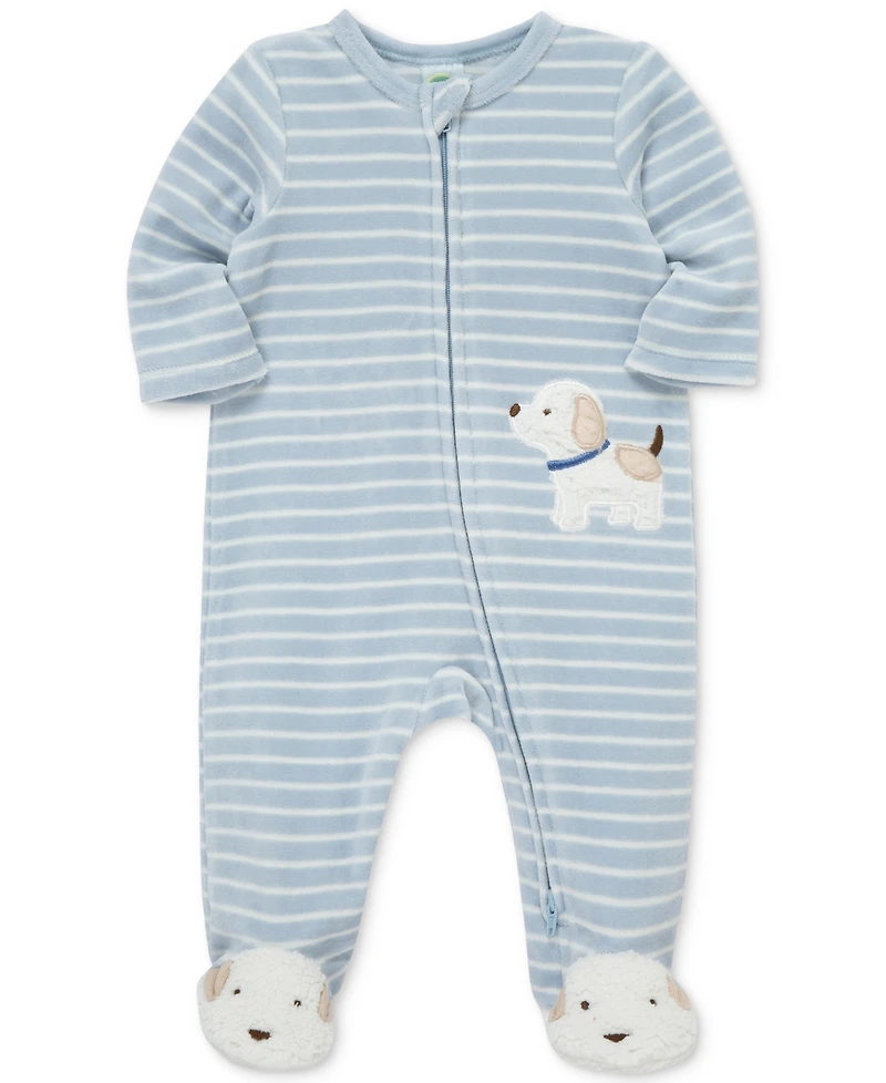 Little Me Baby Boys Fluffy Pup Velour Footed Coverall