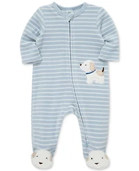 Little Me Baby Boys Fluffy Pup Velour Footed Coverall