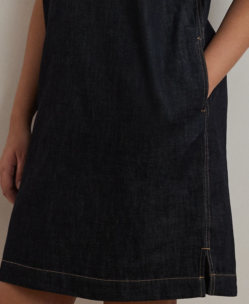 Women's Plus Short-Sleeve Denim Cotton Shift Dress