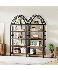 Tribesigns 5-Tier Bookshelf Set of 2, 74.8-Inch Tall Bookshelf, Industrial Curved Freestanding Display Shelf