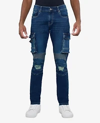 Raw X Men's Slim Fit Moto Rip Repair Cargo Jeans