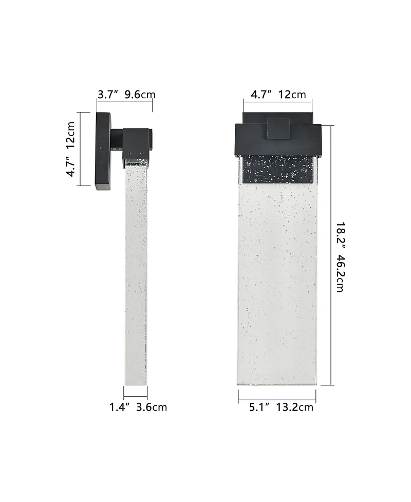 Streamdale 12W Modern Led Outdoor Wall Sconce with Crystal, Black Finish