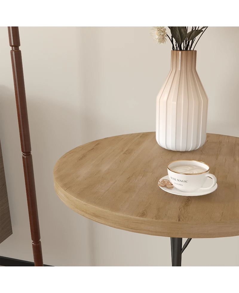 Streamdale Modern Round Side Table for Small Spaces, Metal Leg, Natural