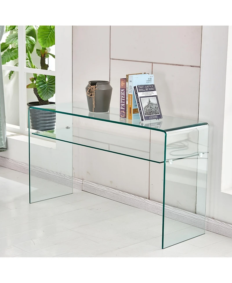 Streamdale Glass Console Table, Transparent Tempered Glass Console Table with Rounded Edges Desks, Sofa Table