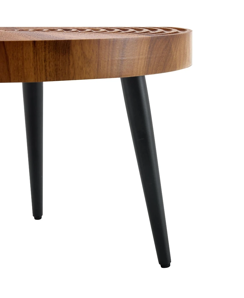 Streamdale Furniture Natural Wood Round Coffee Table - 23.6" Diameter, Black Metal Leg