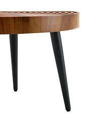 Streamdale Furniture Natural Wood Round Coffee Table - 23.6" Diameter, Black Metal Leg