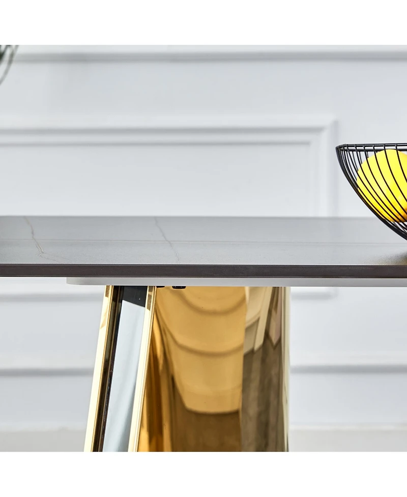 Streamdale Black Marble-Patterned Dining Table with Golden Butterfly Legs (Heat-Resistant)