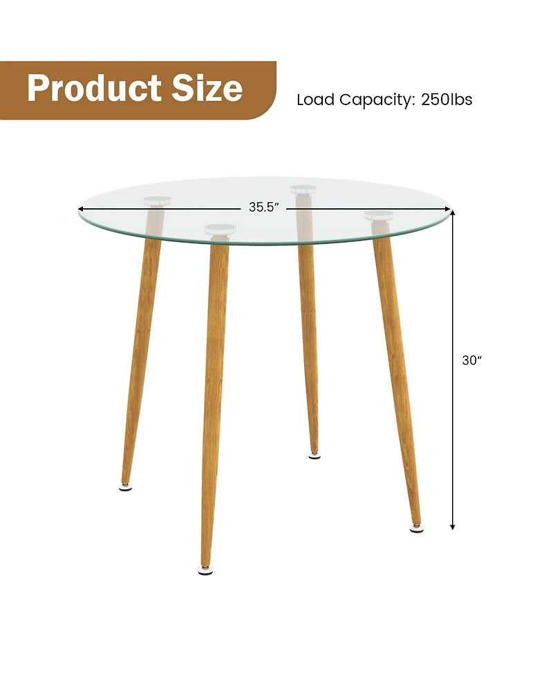 Gymax Leisure Coffee Table Round Glass Dining Table w/ Metal Legs Kitchen Living Room