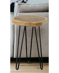 Iron and Solid Wood End Table – Round Accent with Industrial Charm Durability
