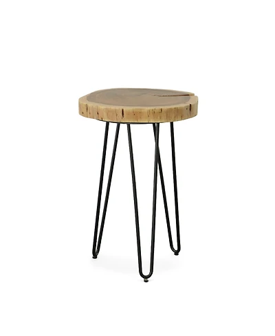Iron and Solid Wood End Table – Round Accent with Industrial Charm Durability