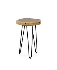 Iron and Solid Wood End Table – Round Accent with Industrial Charm Durability