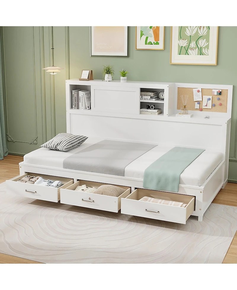 Gymax Twin Size Daybed w/ 3 Drawers Wooden Sofa Bed Frame w/ Storage Shelves