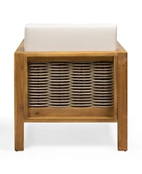 Streamdale Acacia Wood Club Chair, Wicker Accents, Teak Finish