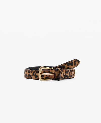 Mango Women's Leopard Leather Belt