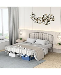 Gymax Queen Size Metal Bed Frame Platform Headboard & Footboard W/Storage Sliver