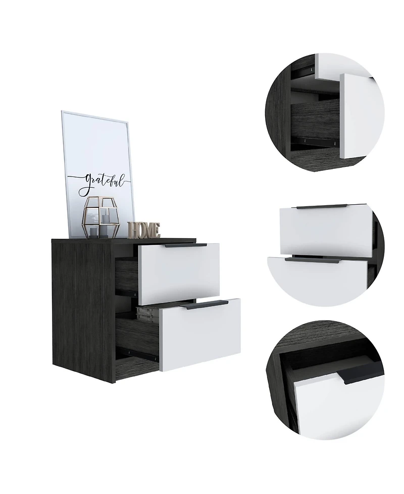 Stylish Smokey Two Drawer Nightstand for Bedroom or Living Room Storage