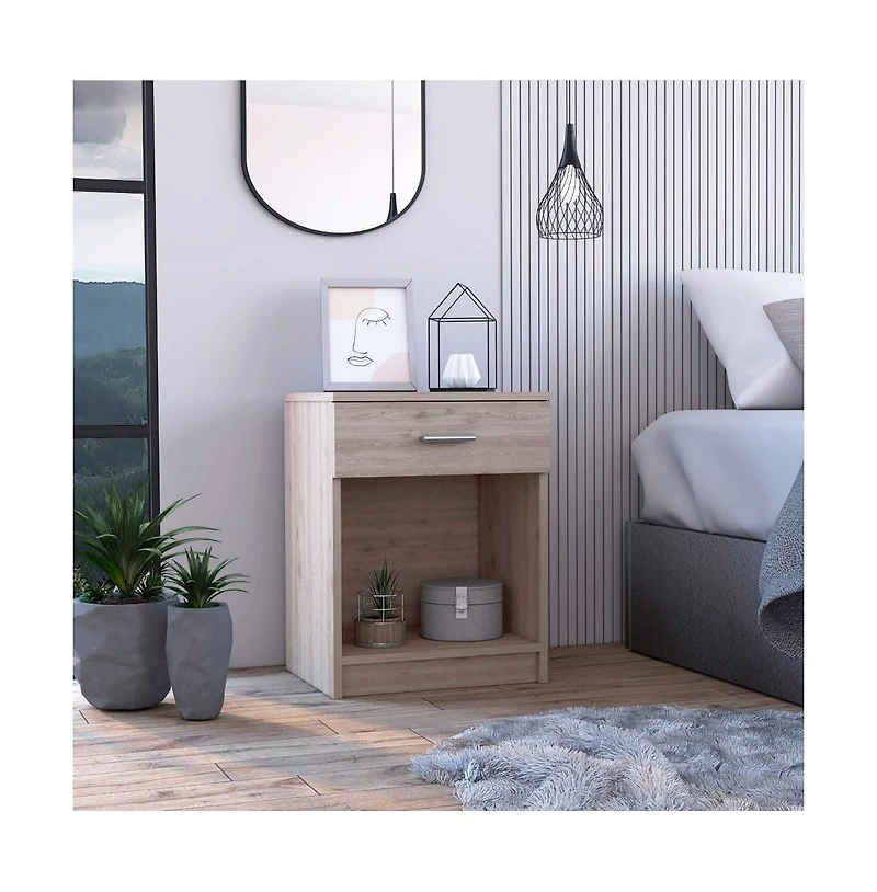 Faux Wood One Drawer Nightstand for Guest Room or Apartment Bedrooms