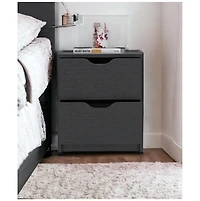 Two Drawer Faux Wood Nightstand for Bedroom Storage and Bedside Table