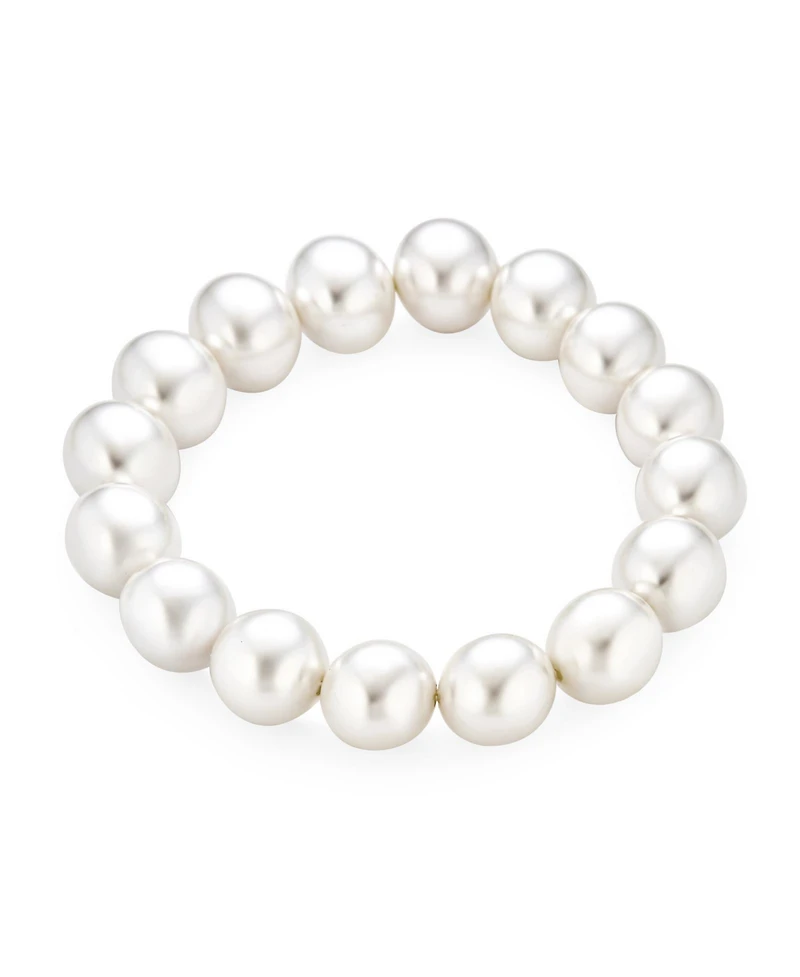 Bling Jewelry Simple Fashion Stackable Bead Simulated Pearl Stretch Bracelet Large 12MM