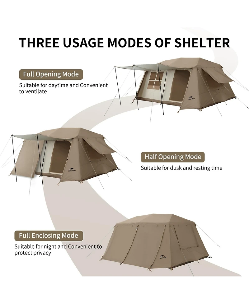 Naturehike Village Camping Tent,4/6/8 Person Tents for Camping, 60S Easy Setup Instant Tent for Family Camping