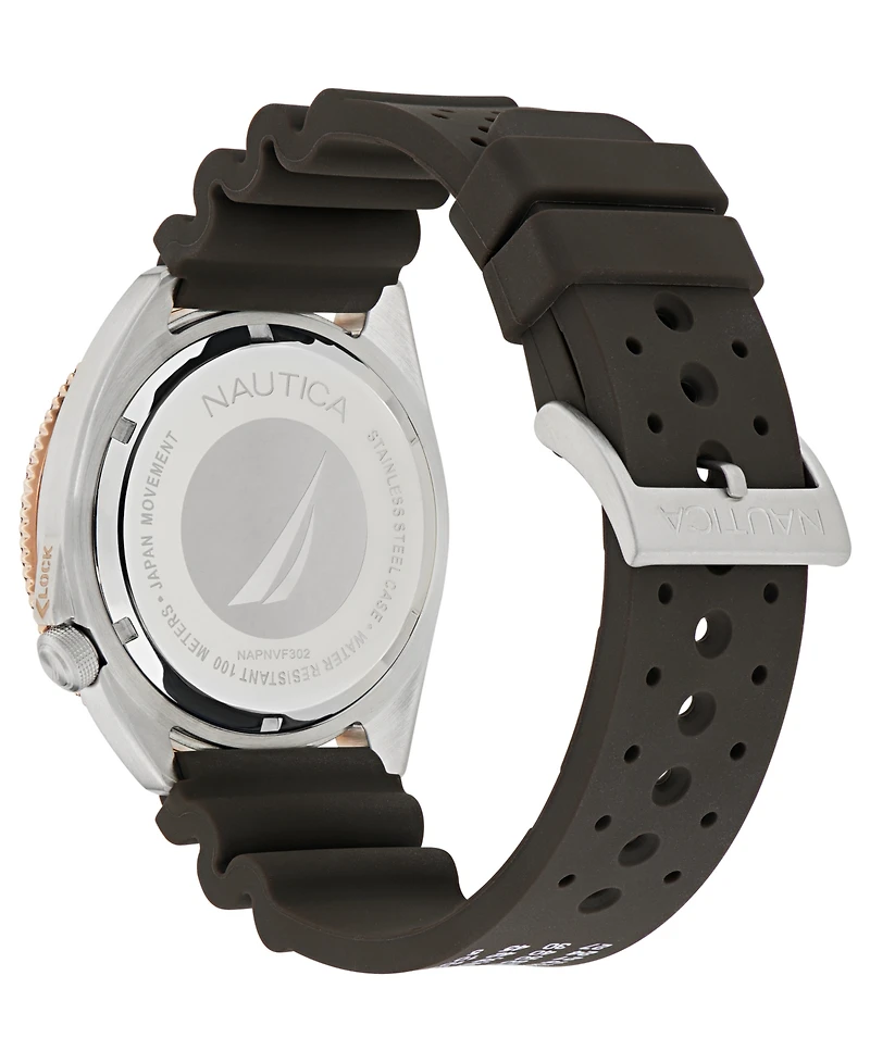 Nautica Men's Analog Brown Polyurethane Watch, 44mm