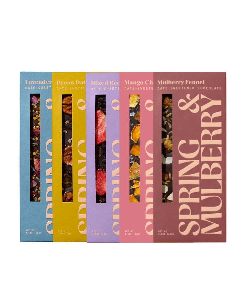 Spring & Mulberry Embellished Collection Date-Sweetened Dark Chocolate Bar Gift Set, 5-Pack