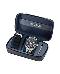 Nautica Men's Analog Silver-Tone Stainless Steel Watch Set, 46mm