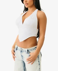 True Religion Women's Bandeau Halter Neck Crop Top